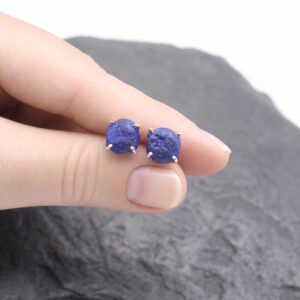 Blue - Beautiful Natural Blueberry Azurite Sterling Silver Stud Earrings