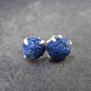 Cute Small Natural Raw Deep Blue Azurite Crystal Stud Earrings In Sterling Silver From Mexico