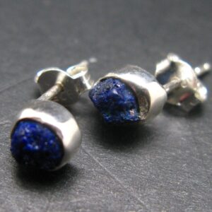 Deep Blue Azurite Crystal Stud Earrings In Sterling Silver From Mexico