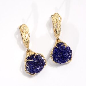 Azurite Gold Earrings Blue Gemstone 14k Yellow Gold