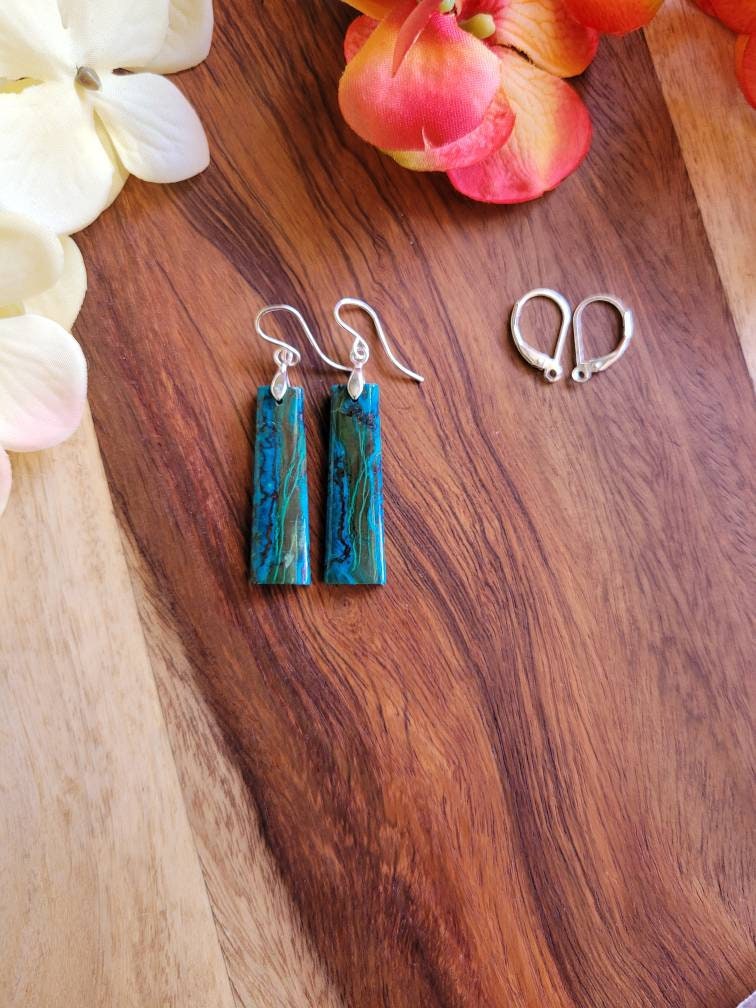 Gorgeous Malachite Azurite Earrings. Sterling Silver Azurite Earrings