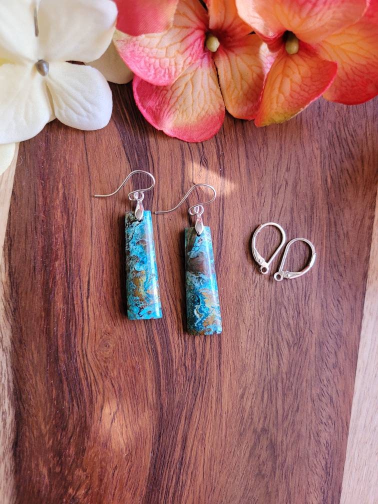 Gorgeous Malachite Azurite Earrings. Sterling Silver Azurite Earrings