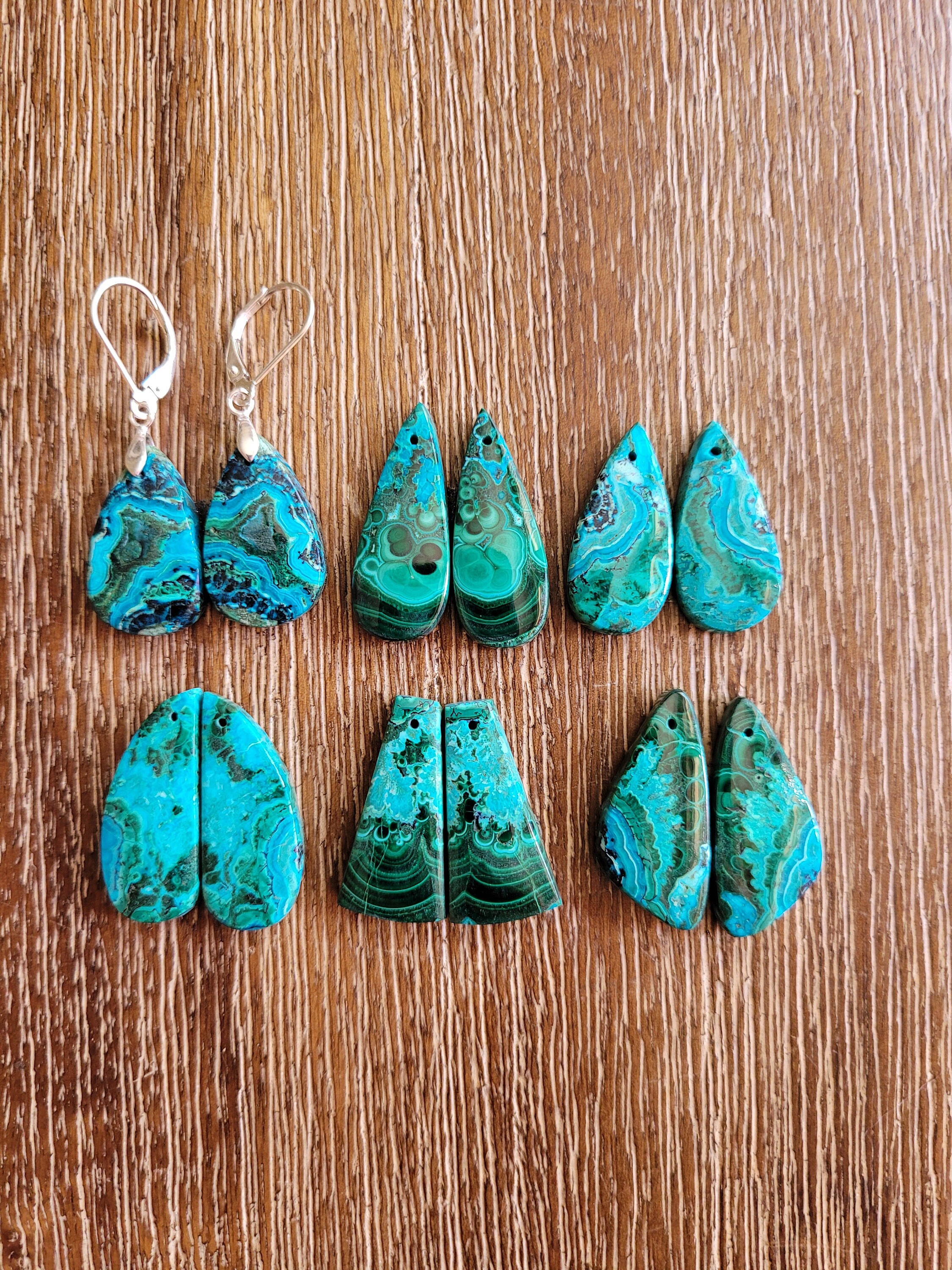 Gorgeous Malchite Azurite Earrings. Sterling Silver Malachite Azurite Earrings