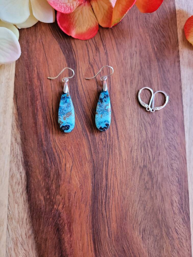 Gorgeous Azurite Earrings. Sterling Silver Azurite Earrings