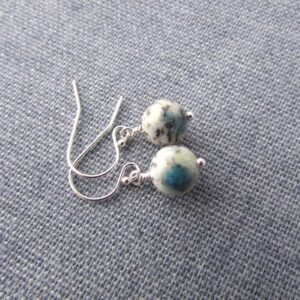 K2 Stone Earrings, azurite in granite, small and simple gemstone earrings