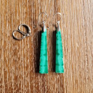 Long trapazoid azurite malachite earrings. Sterling silver green earrings