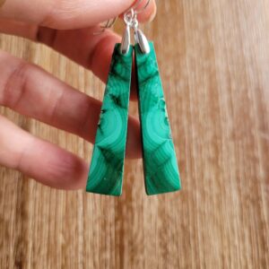 Long trapazoid azurite malachite earrings. Sterling silver green earrings