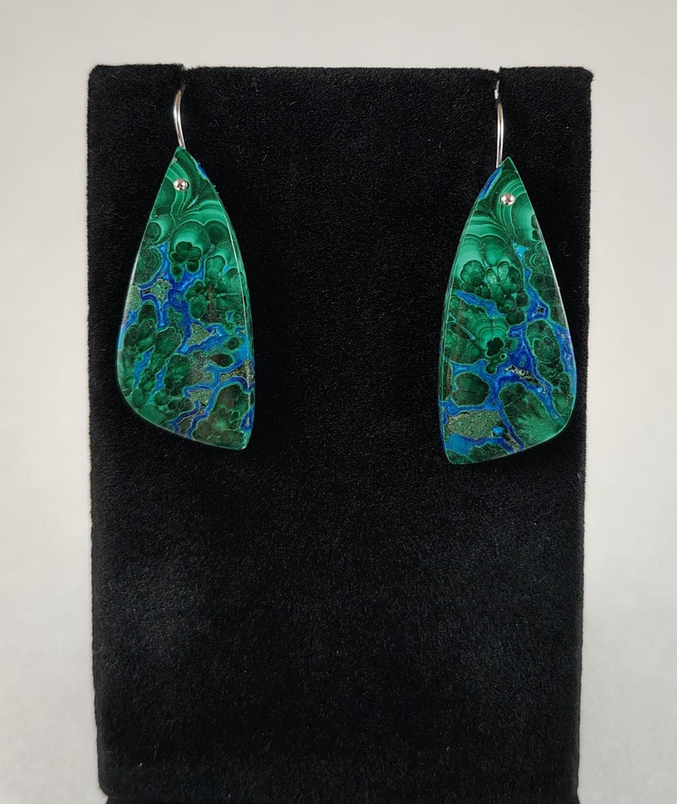 Azurite, Malachite, And Sterling Silver Earrings Handmade By Chris Hay Azurite, Malachite, And Sterling Silver Earrings Handmade By Chris Hay
