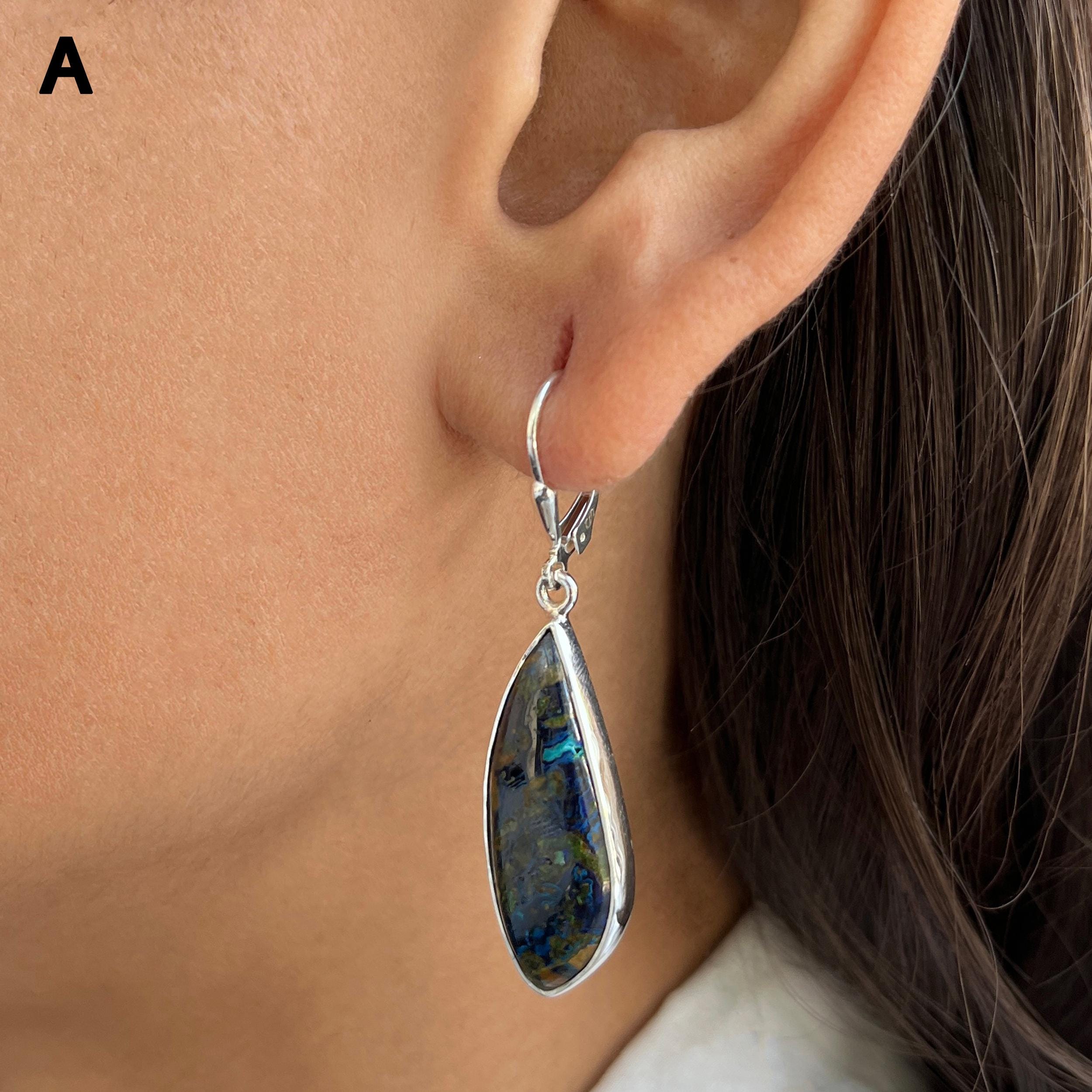 Azurite Malachite Earring / 925 Sterling Silver Earring / Healing Gemstone / Gifts For Her / Fancy Cab / Statement Azurite Malachite Earring