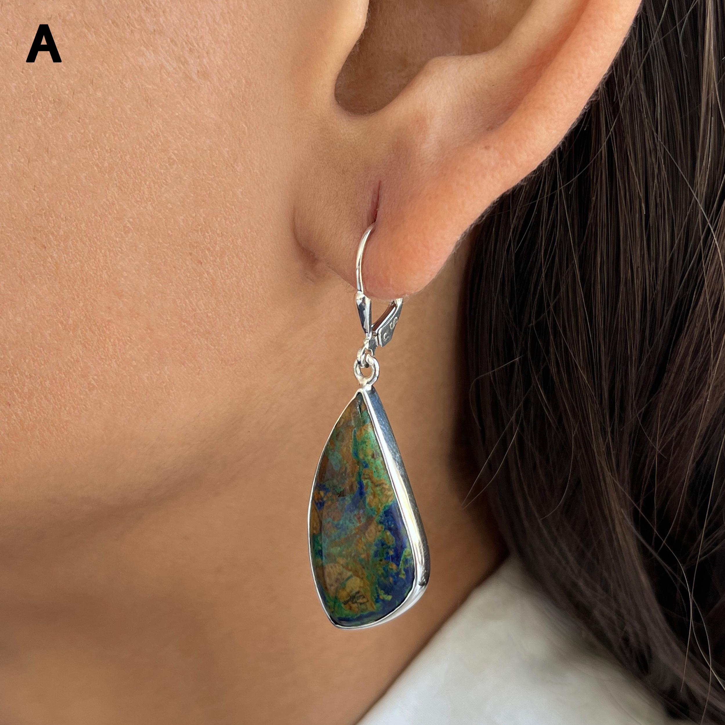 Azurite Malachite Earring / Sterling Silver Earring / Healing Gemstone / Gifts For Her / Fancy Cab / Statement Azurite Malachite Earring