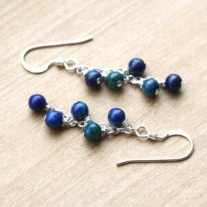 Azurite Malachite Earrings In Sterling Silver . Dainty Gemstone Earrings