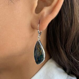 Azurite Malachite Leverback Earring / 925 Sterling Silver / Healing Gemstone / Gift For Her / Natural Gemstone / Statement Earring Azm-e-17.