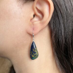 Azurite Malachite Leverback Earring / 925 Sterling Silver / Healing Gemstone / Gift For Her / Natural Gemstone / Statement Earring Azm-e-3.