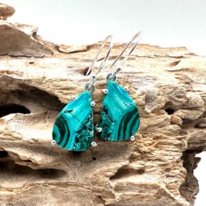 Azurite Malachite Sterling Silver Earrings, Freeform Dangle (15mm)
