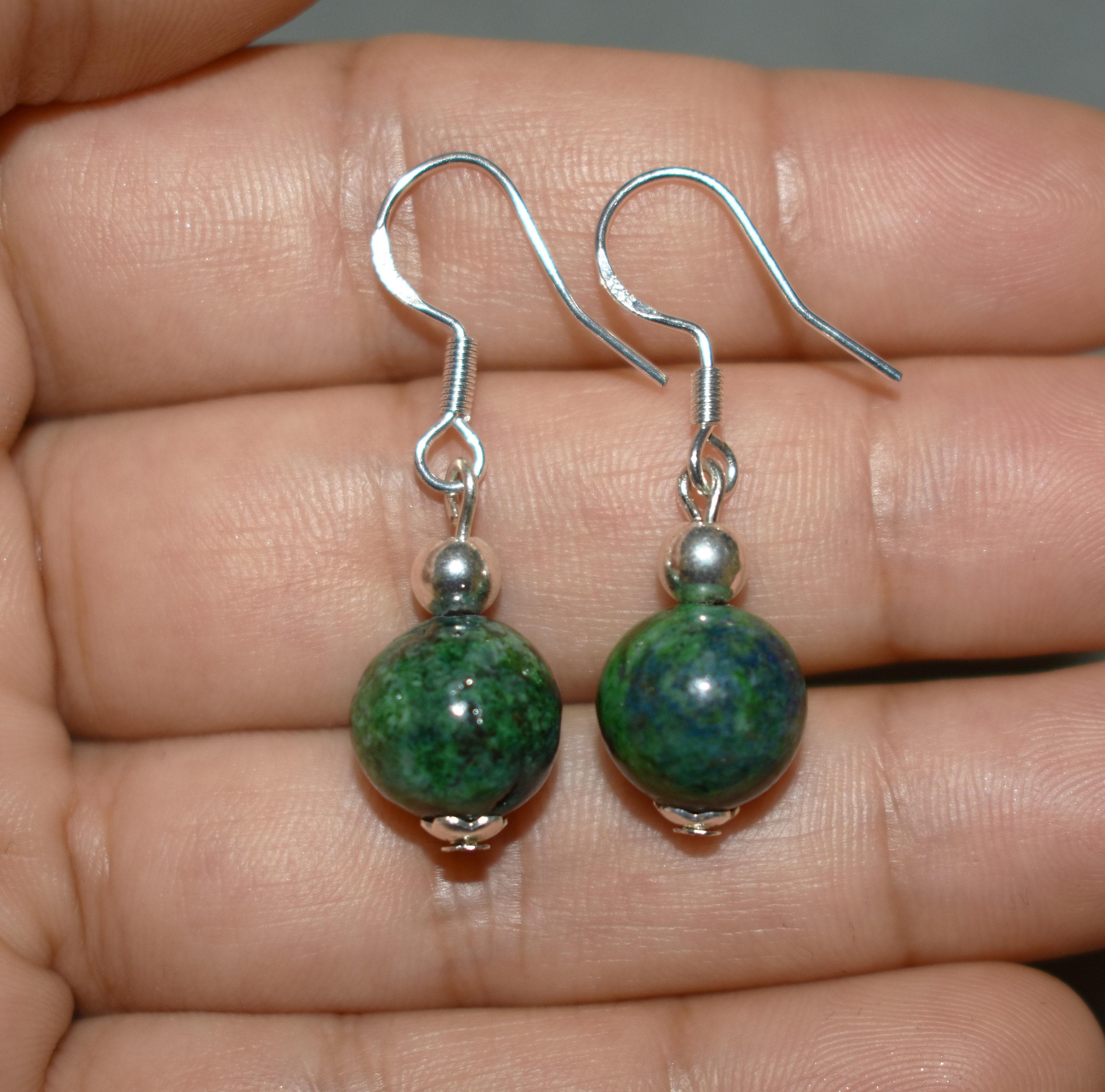 Azurite-malachite Sterling Silver Dangle Earrings, Gemstone Jewelry