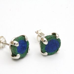 Azurite Malachite Sterling Silver Stud Earrings: Unique Stone Jewelry