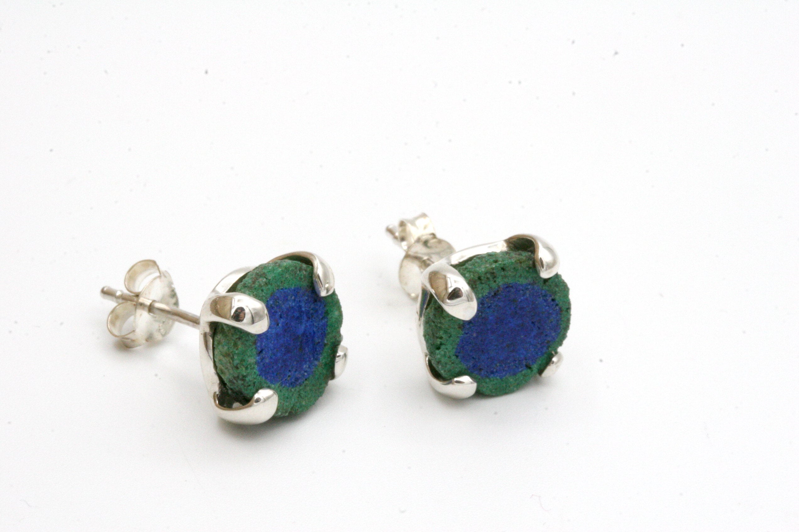 Azurite Malachite Sterling Silver Stud Earrings: Unique Stone Jewelry Azurite Malachite Sterling Silver Stud Earrings: Unique Stone Jewelry