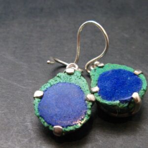 Natural Raw Deep Blue Azurite With Green Malachite Earrings In Sterling Silver From Mexico - 1.4"