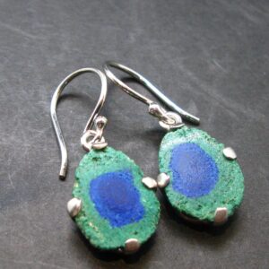 Natural Raw Deep Blue Azurite With Green Malachite Earrings In Sterling Silver From Mexico - 1.3"
