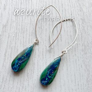 Raw Azurite Earrings Sterling Silver Wrapped Blue Stone Earrings, Azurite Stone Jewelry, Blue Crystal Gemstone Dangle Earrings Exact Pair