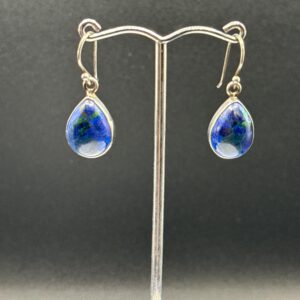 Azurite Teardrop Earrings | Sterling Silver Dangle | Blue Crystal Jewelry