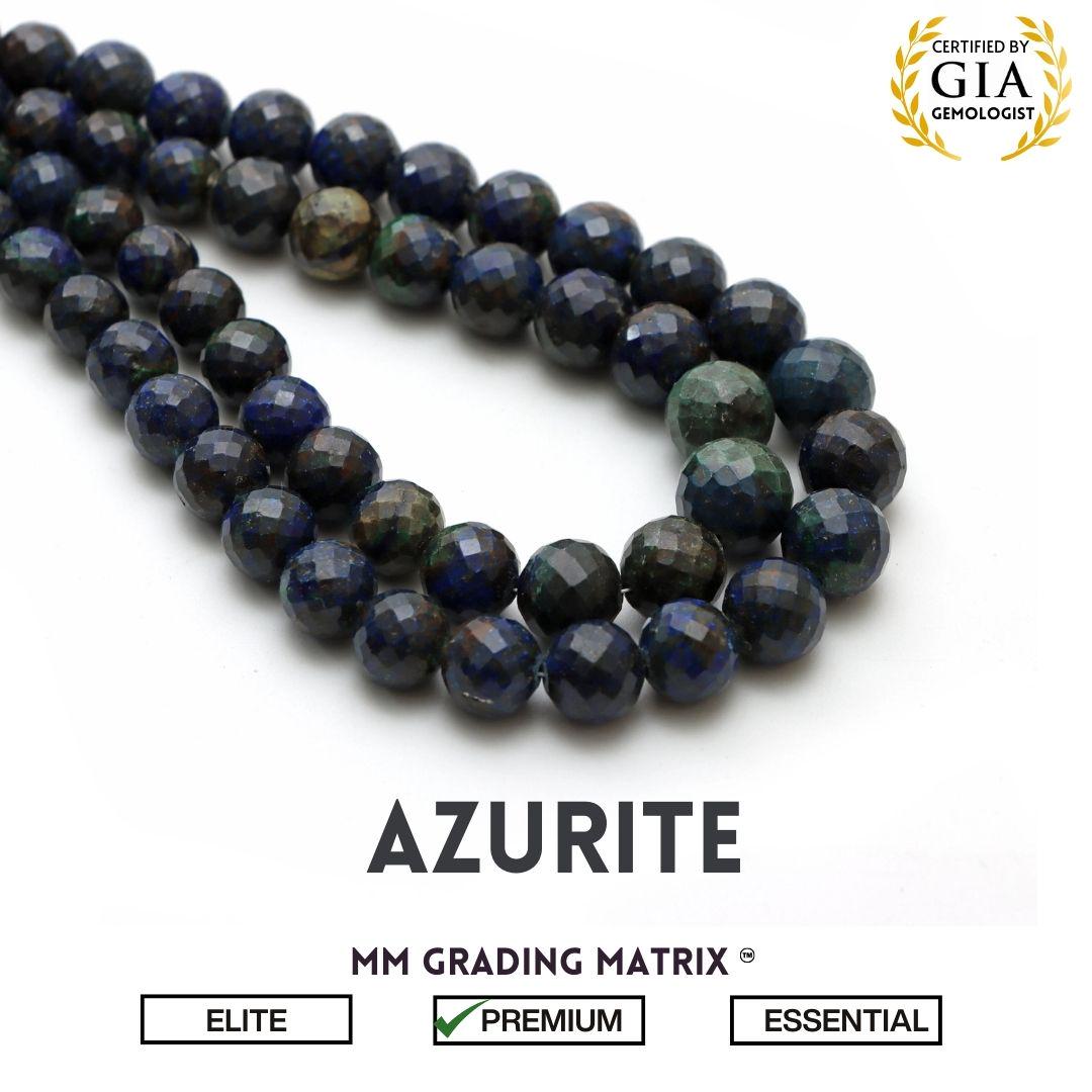 6 Mm - 10 Mm Azurite Faceted Round Shape Beads, Beads For Jewelry Making, Natural Azurite Gemstone Round Ball Beads Strand 18 Inches