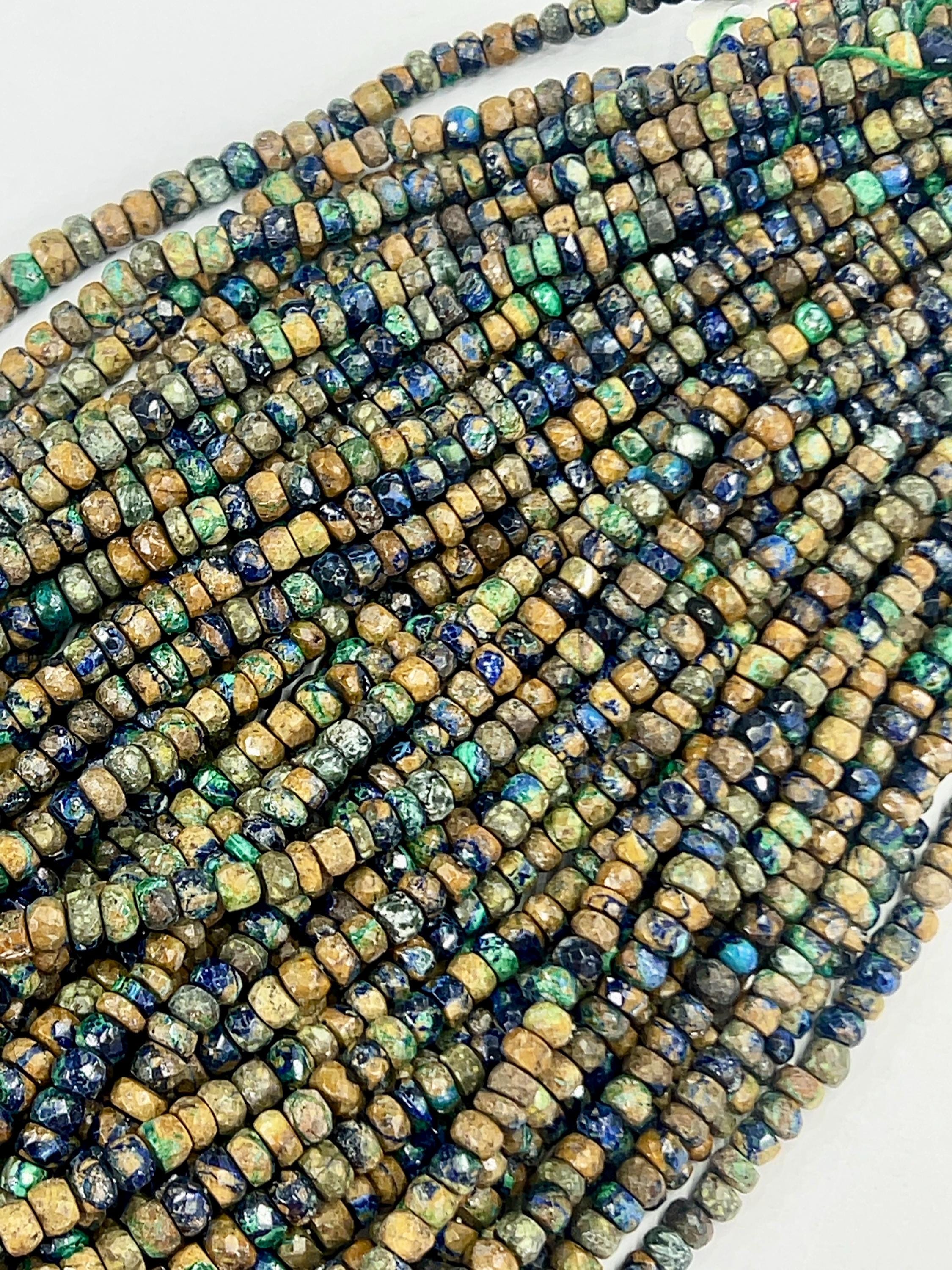 Faceted Azurite Malachite Rondelle Beads, 17 Inch Strand, 4-5mm