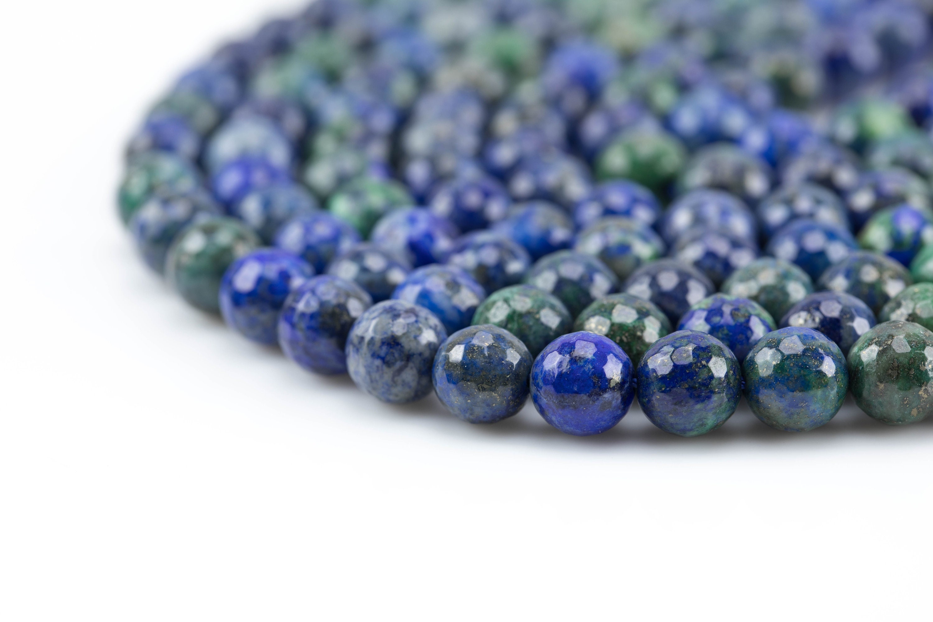 Natural Faceted Malachite Azurite Beads Grade Aaa.  4mm, 6mm, 8mm, 10mm, 12mm, 14mm- Full 15.5 Inch Strand Gemstone Beads