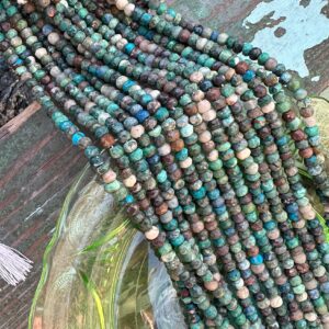 Rustic Green Blue Azurite Hand Cut Faceted Rondelle Disc Spacer Beads Teal Gemstone Beads Sea Ocean Blue Gemstone Beads 5mm approx Rustic Green Blue Azurite Hand Cut Faceted Rondelle Disc Spacer Beads Teal Gemstone Beads Sea Ocean Blue Gemstone Beads 5mm approx