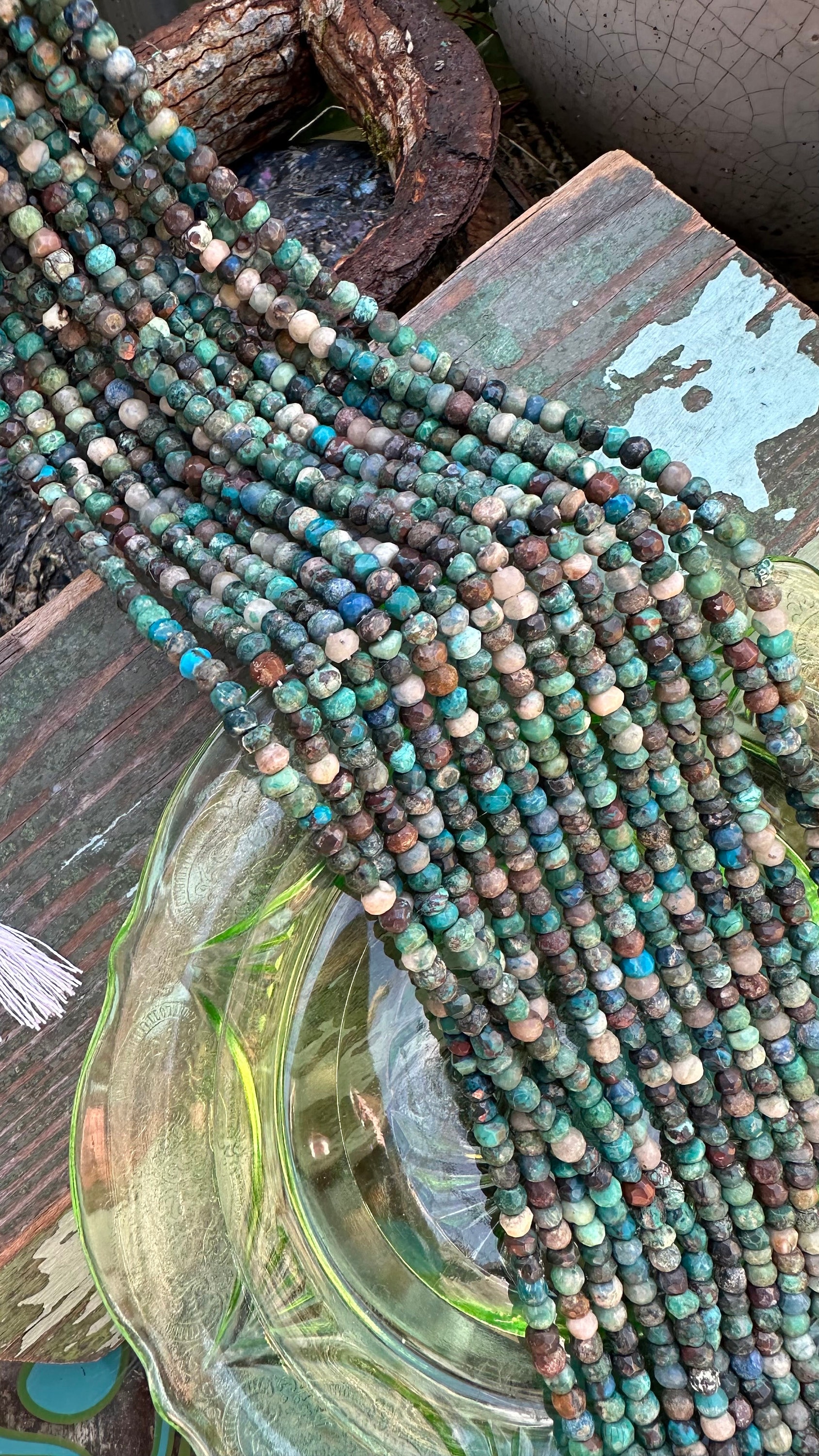 Rustic Green Blue Azurite Hand Cut Faceted Rondelle Disc Spacer Beads Teal Gemstone Beads Sea Ocean Blue Gemstone Beads 5mm Approx