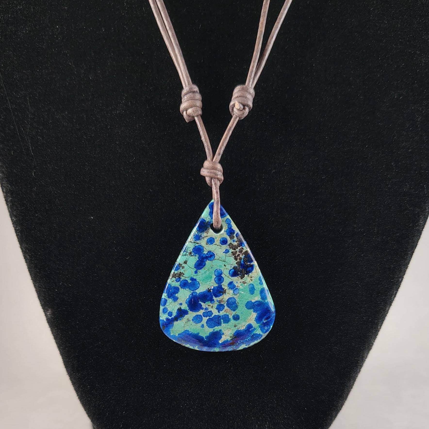 Azurite Adjustable Leather Necklace Handmade By Chris Hay Azurite Adjustable Leather Necklace Handmade By Chris Hay
