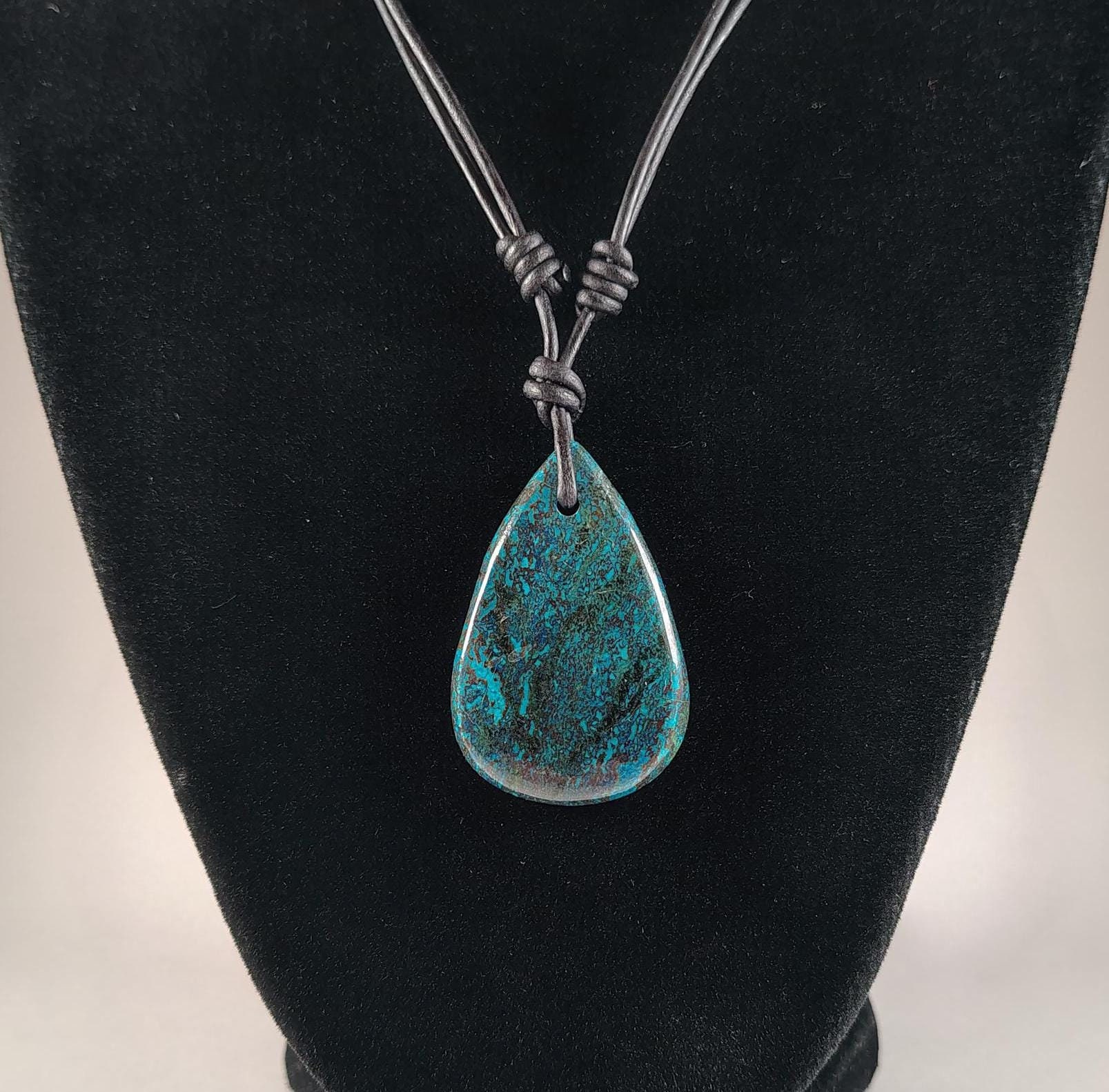 Azurite Adjustable Leather Necklace Handmade By Chris Hay Azurite Adjustable Leather Necklace Handmade By Chris Hay