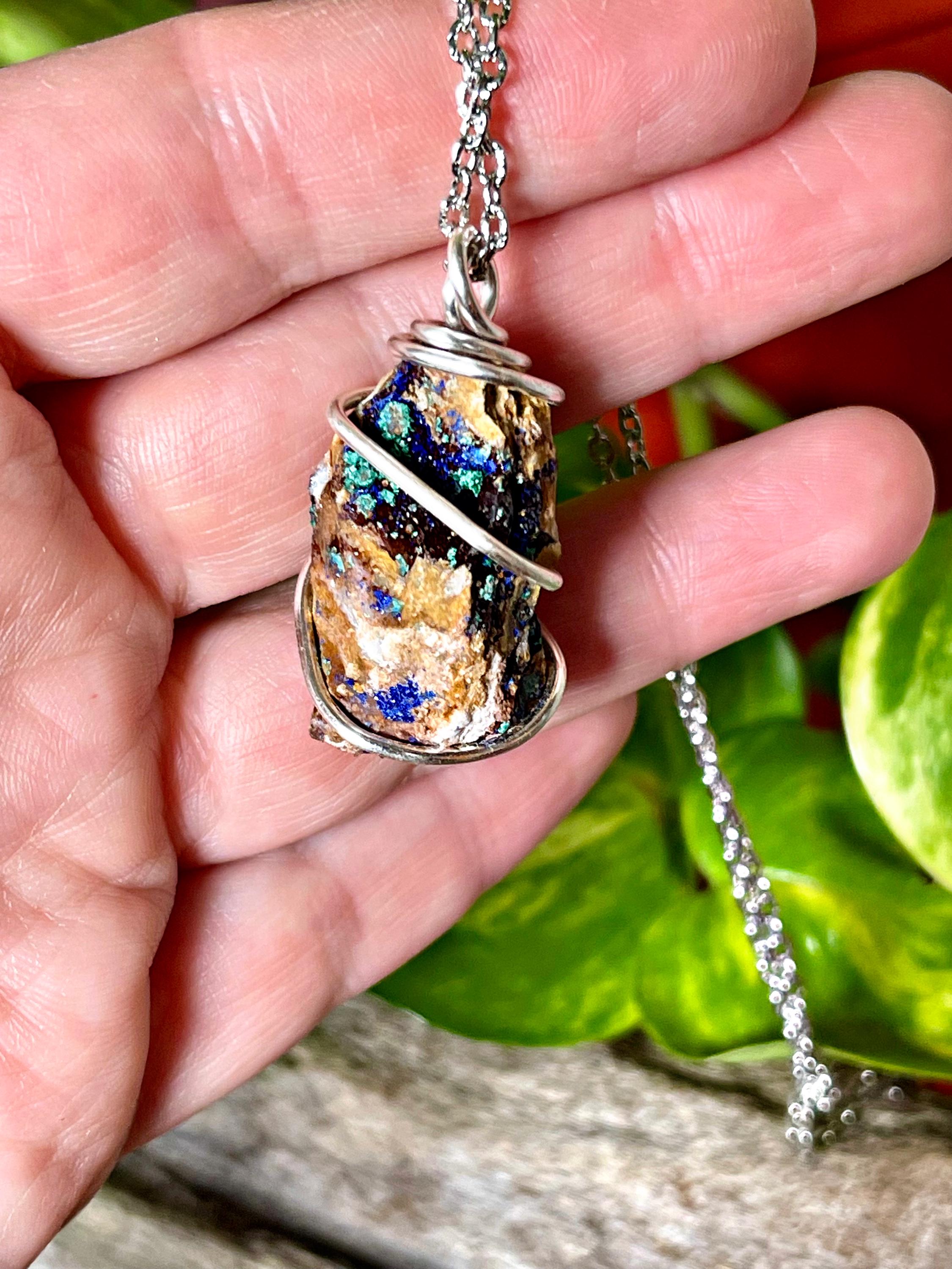 Blue Azurite Necklace - Raw Malachite Jewelry