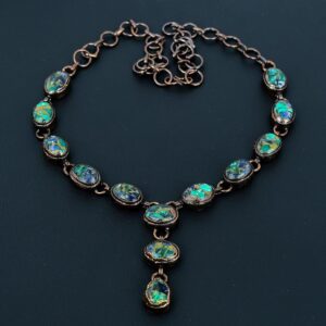 Copper Azurite Malachite Necklace, Copper Azurite Malachite Electroformed Copper Necklace, Adjustable Chain Necklace Jewelry Gift For Wife