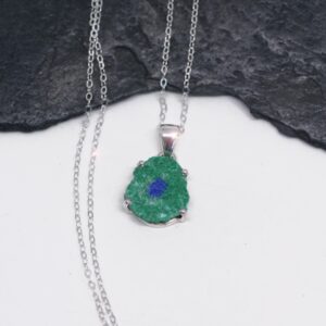Earth and Sky - Beautiful Natural Azurite and Malachite Geode Nodule Slice Rough and Raw Sterling Silver Necklace