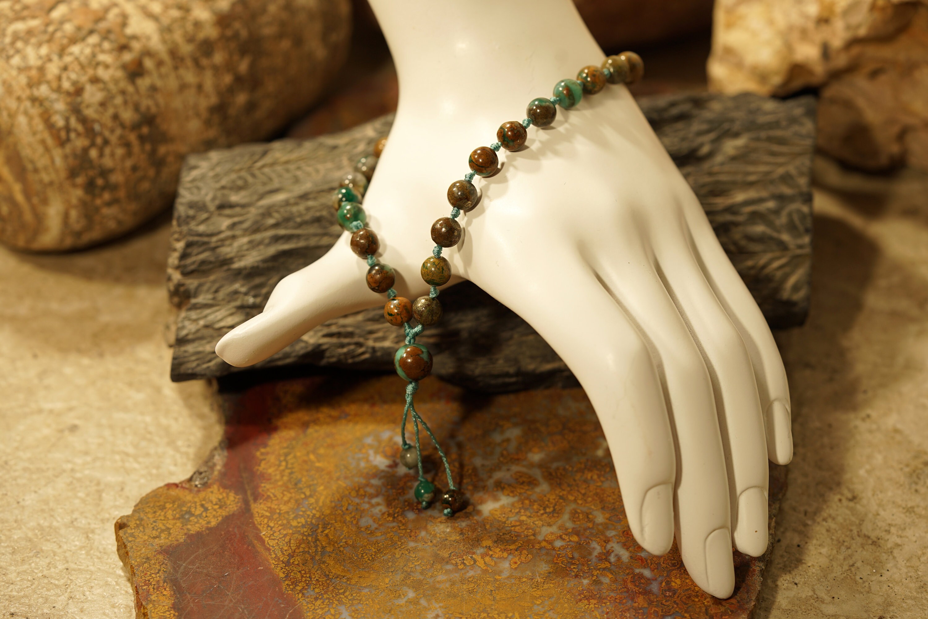Green Azurite Mala Pocket Mala • Azurite Hand Mala • 27+1 Bead Mala • 8mm • Worry Beads •  Mini Mala • Jewelry Men • Quarter Mala • 3447