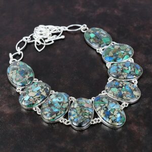 Handmade Copper Azurite Malachite Necklace: Sterling Silver Adjustable Chain