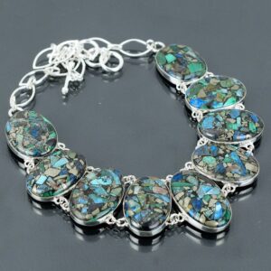 Handmade Copper Azurite Malachite Necklace: 925 Sterling Silver, Adjustable Chain