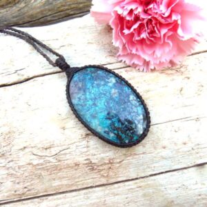 Azurite Macrame Necklace, Gemstone Jewelry, Gift Ideas For Her, Blue Theme, Earth Aura Creations