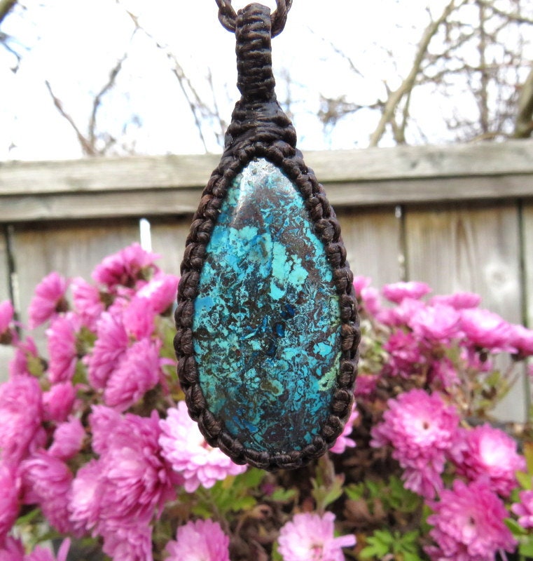 Azurite Macrame Necklace, Mom Necklace, Bohemian Necklace, Azurite Necklace, Azurite Jewelry, Macrame Necklace, Etsy Jewelry, Etsy Necklace,