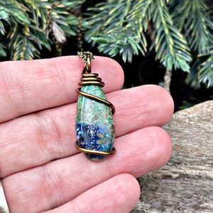 Malachite Azurite Necklace, Boho Jewelry for Women
