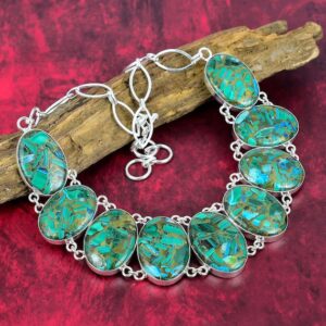 Natural Copper Malachite Azurite Necklace, 925 Sterling Silver Gemstone Necklace Jewelry Adjustable Chain Necklace, Party Wear Gift