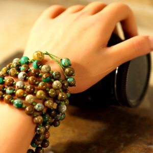 Natural Green Azurite Mala Necklace • 108+1 • 8mm • Earth Connection • Celestial Realms • Balance of Heaven and Earth • 3837