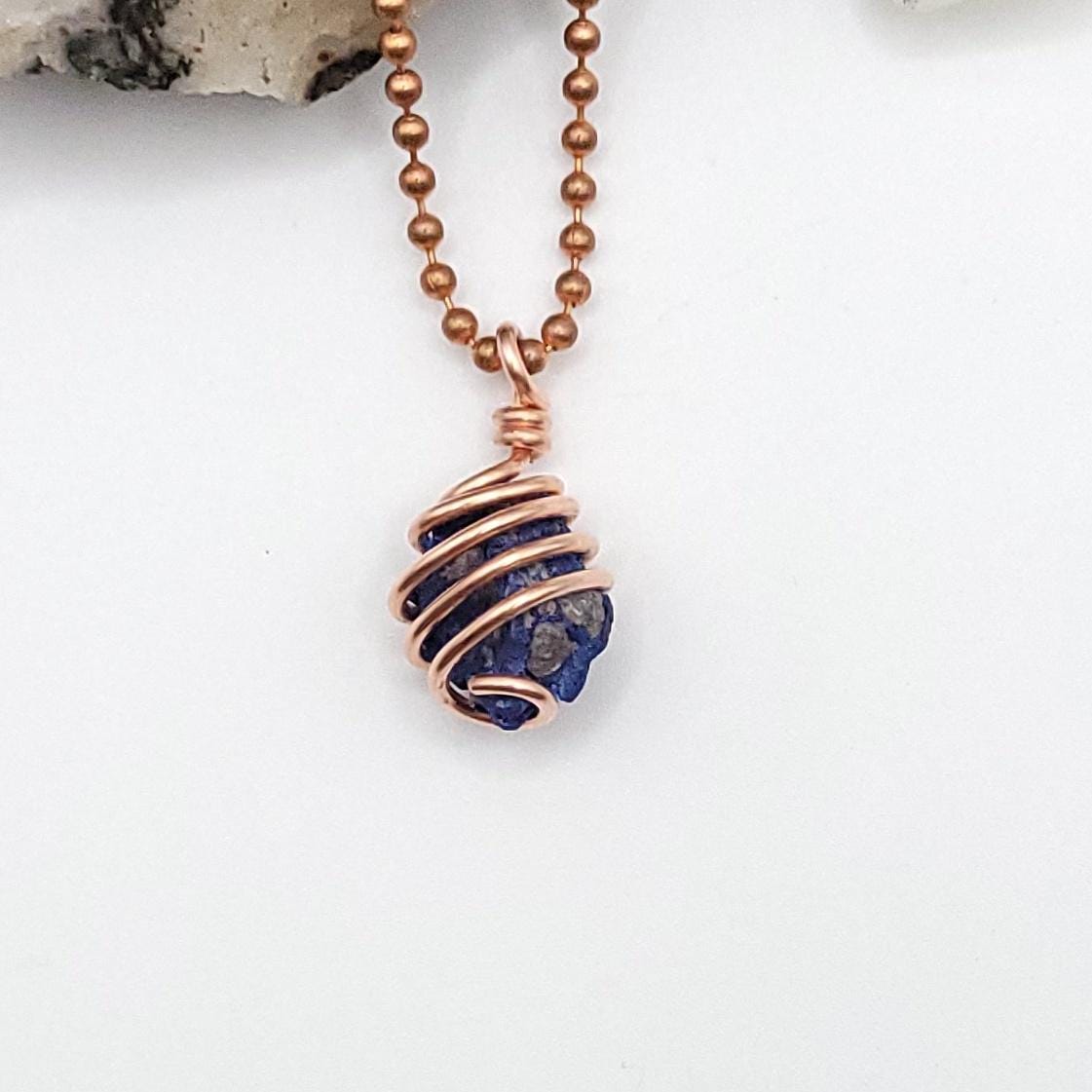 Raw Azurite Necklace In Copper: Intuition & Insight Crystal