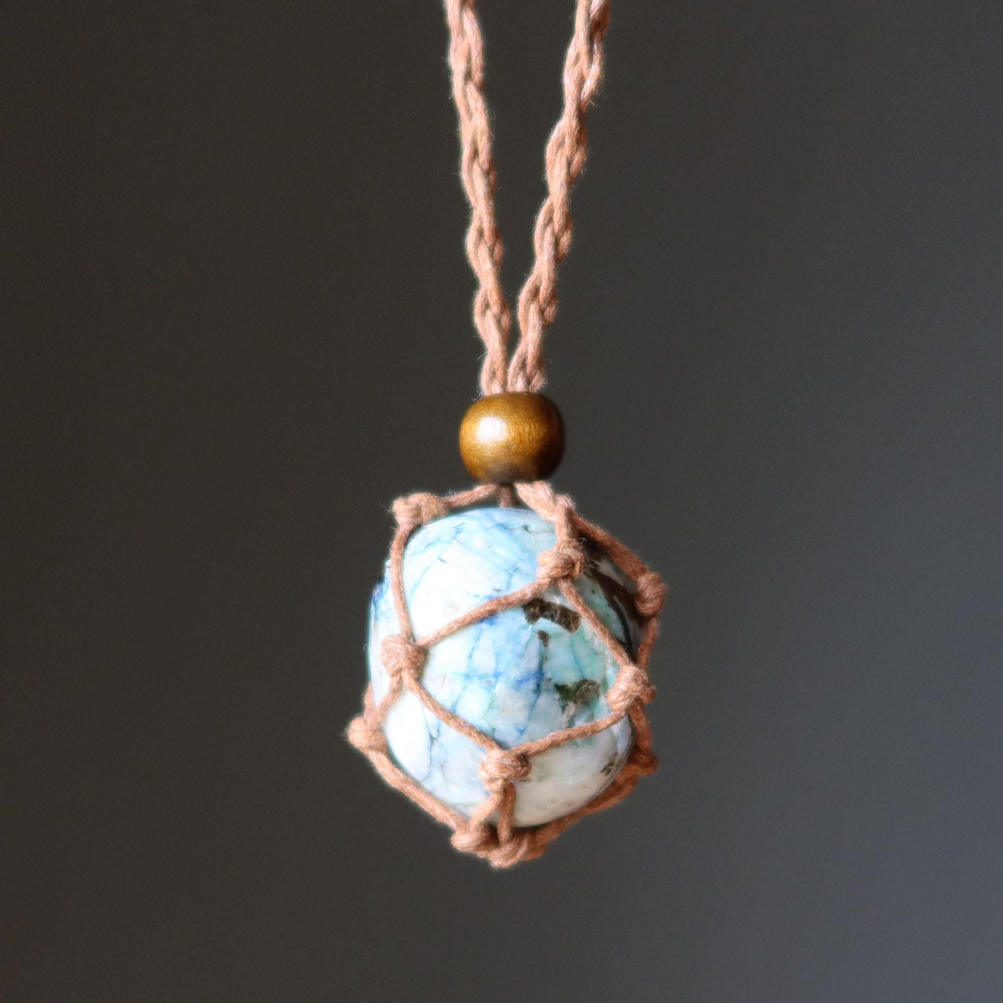 Azurite Necklace World Healer Tumbled Macrame