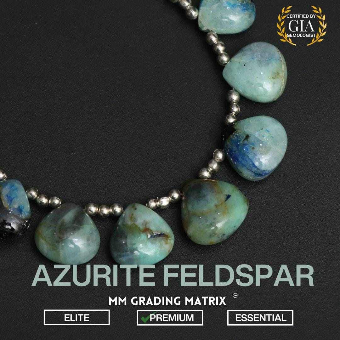 Azurite Feldspar Gemstone Beads, 6.5 Mm To 12.5 Mm, Azurite Smooth Heart Shape Beads, Top Drill Heart Azurite Beads Strand 7.5 Inches