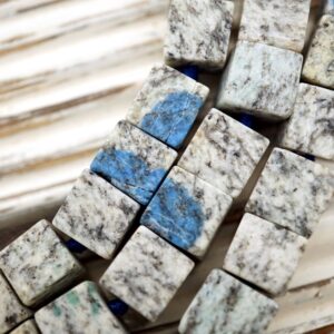 Matte K2 Blue Cube Beads 7-8mm, Azurite In Granite Matte K2 Blue Cube Beads 7-8mm, Azurite In Granite