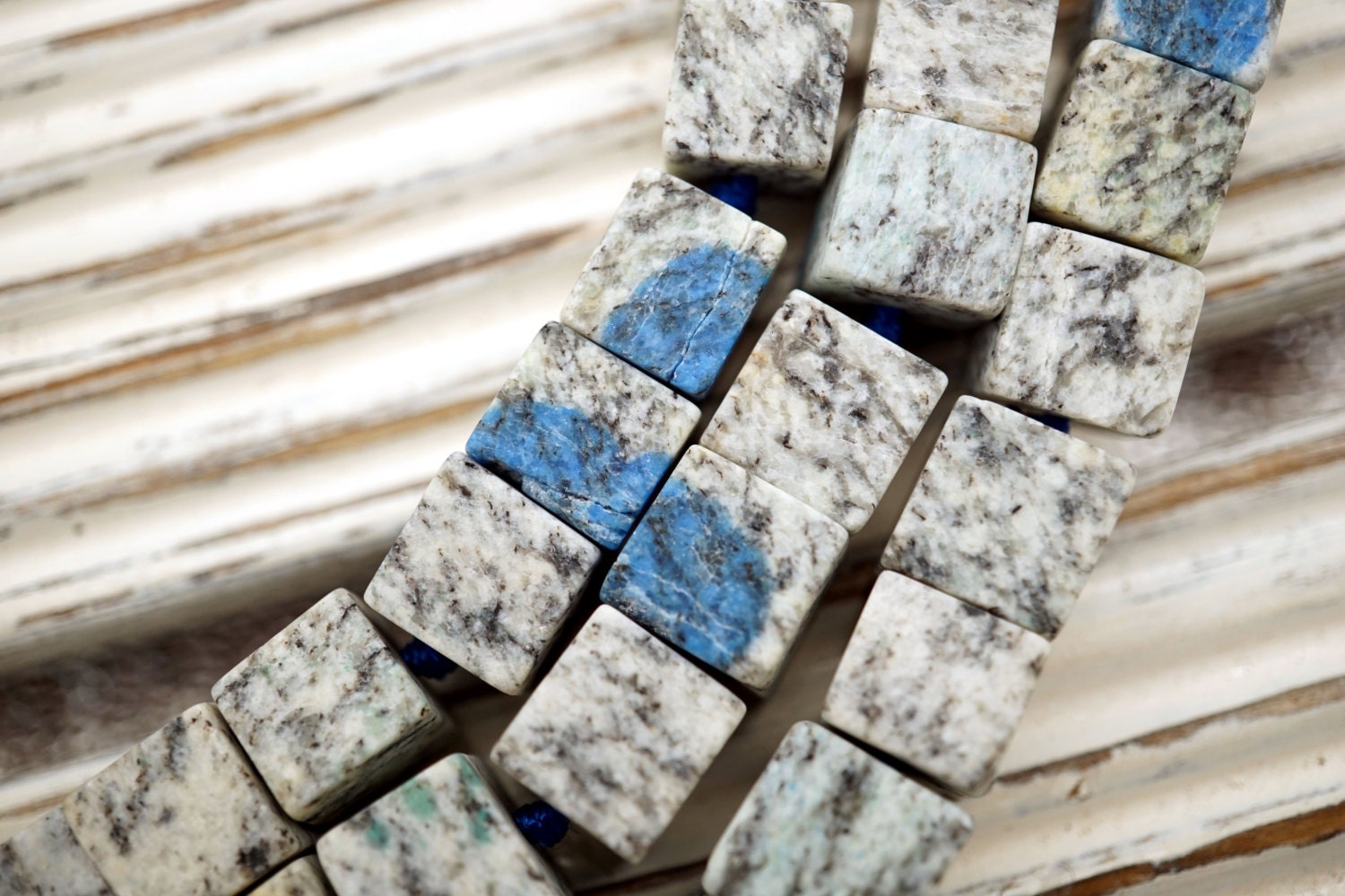 Matte K2 Blue Cube Beads 7-8mm, Azurite In Granite Matte K2 Blue Cube Beads 7-8mm, Azurite In Granite