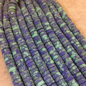 Matte Malachite Azurite Heishi Beads: Large Hole, 7.75" Strand