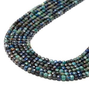 Natural Azurite Fynchenite Faceted Cube Beads Size 4mm 15.5'' Strand Natural Azurite Fynchenite Faceted Cube Beads Size 4mm 15.5'' Strand